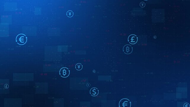 Global currencies exchange on abstract digital background. Stock market investment and trading concept with loop playback
