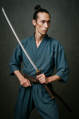 武士 侍 日本 歴史 伝統 和服 刀 戦士 精神 魂 時代劇 モノクロ 肖像 背景 素材 インバウンド ブランディング マーケティング プロモーション 成果