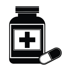 Obraz premium A silhouette medicine bottle with a cross symbol and a capsule vector Art & Illustration