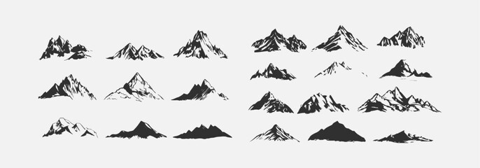 Fototapeta premium Stylized mountain silhouettes showcase various peaks and terrains, emphasizing diversity