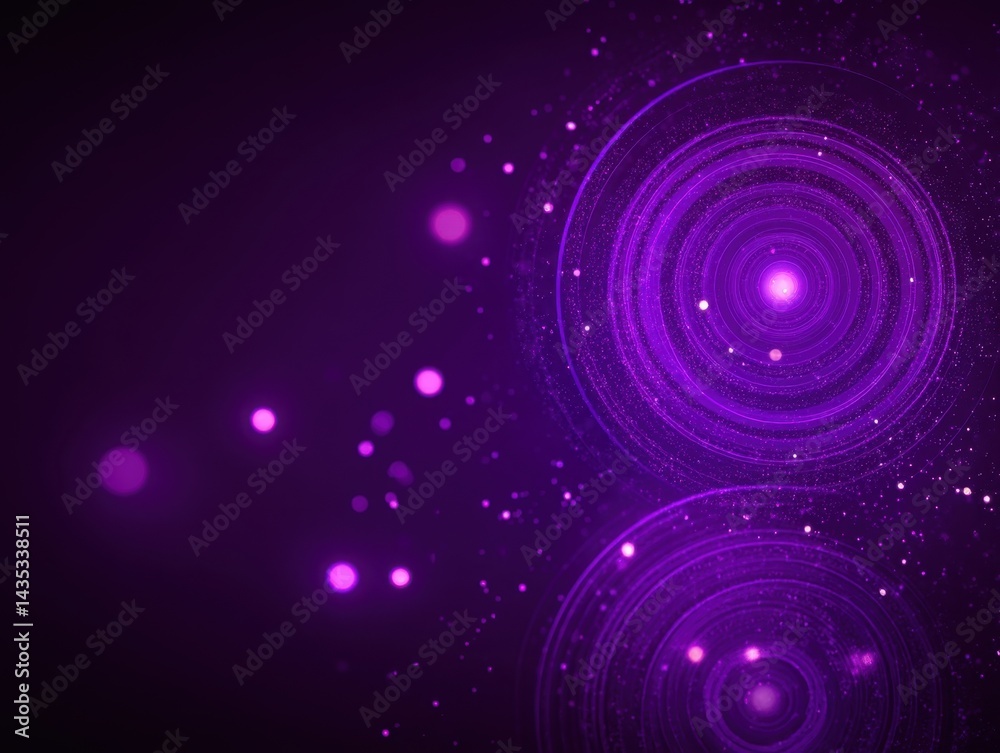 Wall mural radiant purple circles and glowing particles creating a mesmerizing abstract galaxy background with 