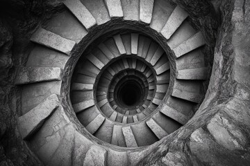 Fototapeta premium Endless spiral staircase viewed from above, showcasing a mesmerizing architectural design in a historic building