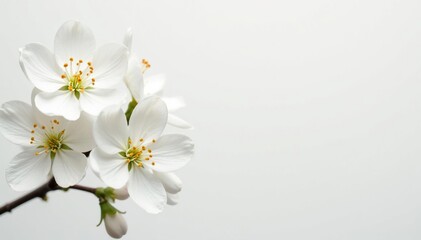 Obraz premium Delicate white blossoms against pure white backdrop, petals, aesthetic, texture