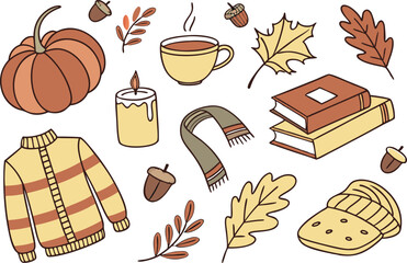 Cozy Autumn Vibes Clipart for Seasonal Design Projects. Hand Drawn Cozy Autumn Vibes Clipart Collection. Fall Inspired Cozy Autumn Vibes Clipart Set. Warm Cozy Autumn Vibes Clipart for Craft