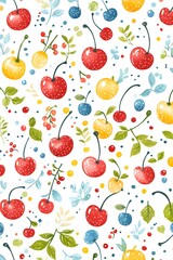 Summer Cherry Fruit Pattern Watercolor Seamless Design