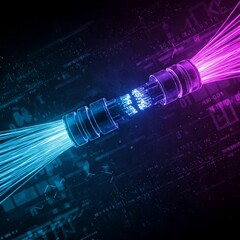 Fiber optic network, data connection speed cable technology background, 3d illustration
