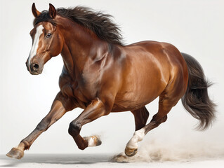 Majestic Brown Horse Running Gracefully in Studio on White Background