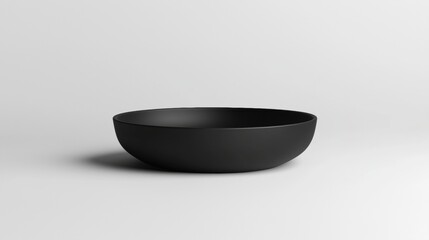 A black bowl sits on a white background.