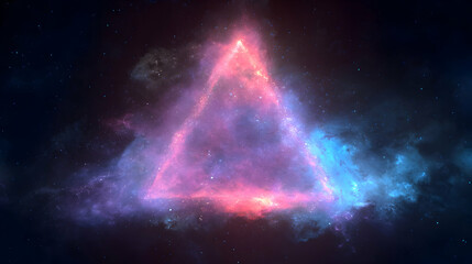 Stellar triangle amidst cosmic clouds a celestial symphony of vibrant colors in deep space