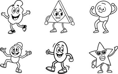 funny cartoon characters line art set with emotional styles