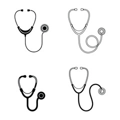 A silhouette stethoscope single continuous line art vector set on a white background