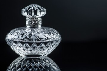 Crystal perfume bottle, facets reflecting light  Detailed glass design, jeweled top