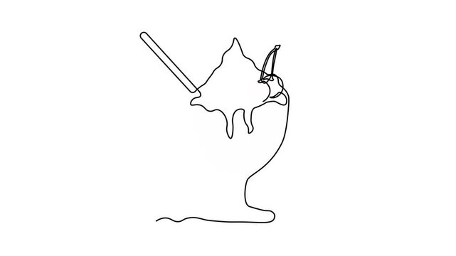 Abstract dessert with cream, cherry and straw in creamer, ice cream, cocktail. Self drawing animation one continuous line draw, logo