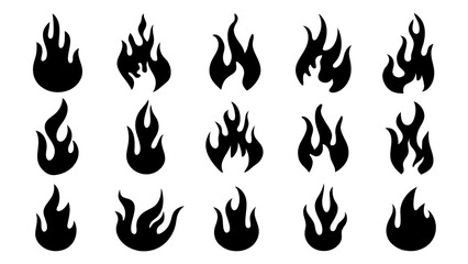 set of fire silhouette vector on tranparent background