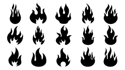 set of fire silhouette vector on tranparent background