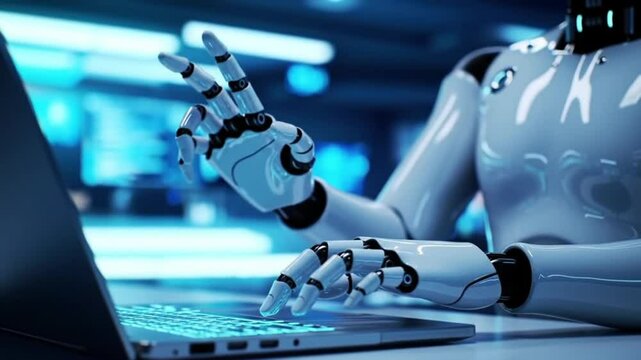 AI Robot Hands Typing on Laptop  Information Technology Animation video