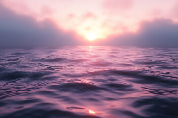 Obraz premium dreamlike seascape with a hazy sunset over calm water, muted warm tones, blurred focus