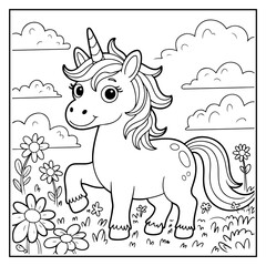 Fototapeta premium Cute Unicorn Bold and Easy Coloring Pages for Kids and Adults