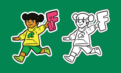 Doodle Illustration of a Girl Holding the Letter F