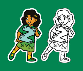 Doodle Illustration of a Girl Holding the Letter Z
