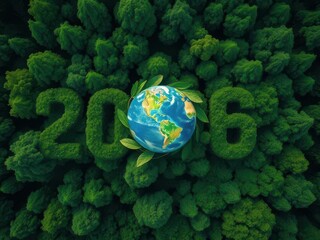 A view from above of the earth with leaves 2026 made of grass and trees