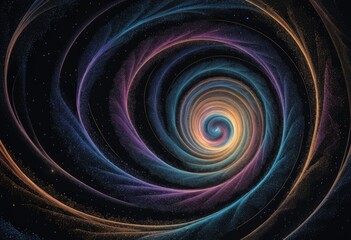 A mesmerizing spiral of twinkling stars and vibrant planets illuminates the deep blue night sky, creating a breathtaking cosmic spectacle.