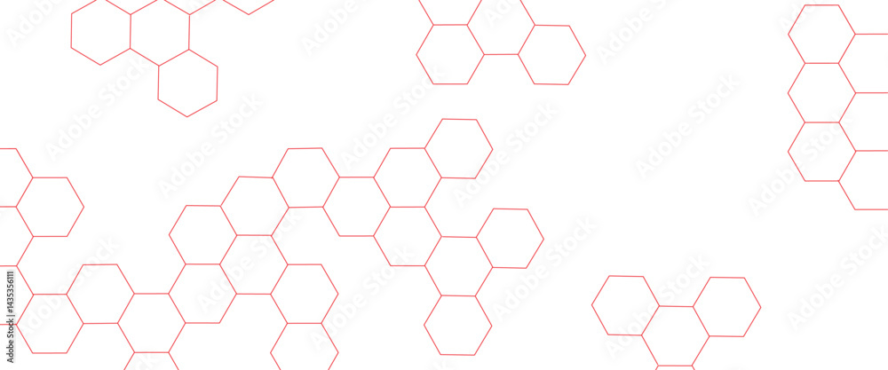 Fototapete Vector hexagons pattern. abstract geometric red texture background red hexagon 3D background texture. 3d rendering illustration.