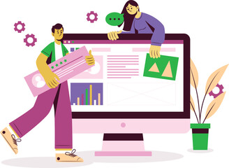 UI/UX Designers Working on Web Page Layout, Flat Design of Creative Web Interface Teamwork