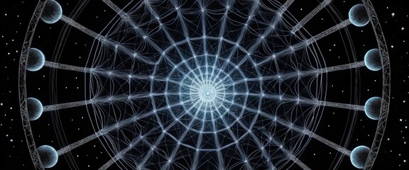 A vibrant computer-generated image showcasing the sun radiating bright light, surrounded by colorful planets orbiting in a cosmic expanse filled with stars.