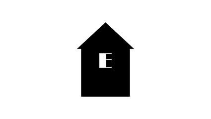 letter E in house shape, black isolated silhouette