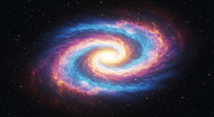 Swirling Galaxy with Colorful Nebulae and Distant Stars