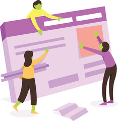 Teamwork in Web Design Concept Illustration, Flat Design Illustration of UI Design