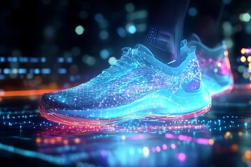 Futuristic Glowing Sport Shoes with Digital Texture and Dynamic Lighting Details
