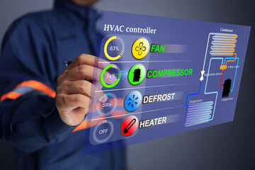 Engineer control air condition in the building through HVAC virtual dashboard system turning on the...
