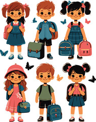 A Set of Kids with School Bags