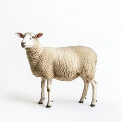 Fototapeta premium A full body shot of a sheep standing on a white background looking left