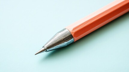 Orange Pencil with Closeup, and Blue Background.