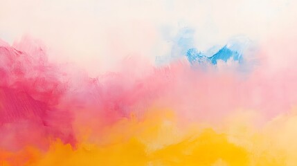 Obraz premium Abstract Pastel Landscape Painting, Pink, Yellow, Blue, Orange, Watercolor Texture, Brushstrokes, Soft Colors, Creamy Hues, Artistic Background