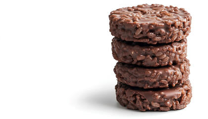 Stack of six chocolate rice cakes isolated on white.