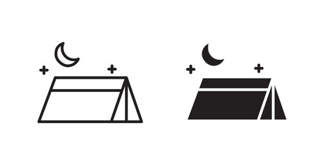 Night camping icons. Vector isolated elements concept