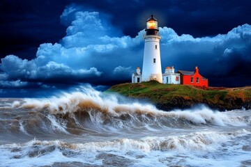 Obraz premium A powerful storm crashes waves against the cliffs. Generative AI