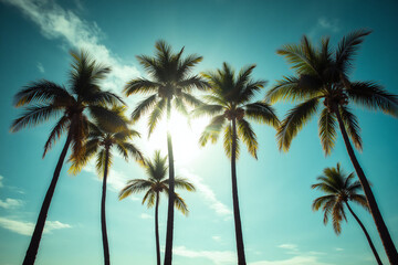 group of tall palm trees against a blue sky1