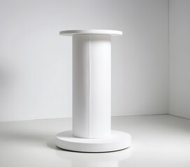 A sleek, modern white table featuring a minimalist design, showcasing a smooth surface and a sturdy, empty base that enhances its contemporary appeal.