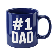 Blue cup of coffee with number 1 dad written on it, Father's Day gift, isolated on transparent background