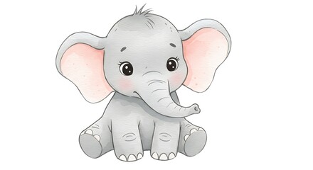 Fototapeta premium Watercolor Baby Elephant: Gentle Charm AI Generated