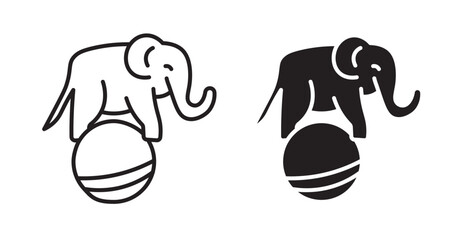 Elephant on a ball icons. Vector isolated elements concept