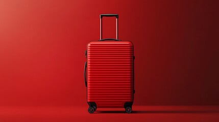 Red suitcase luggage travel baggage vacation trip journey wheeled rolling handle case stylish modern