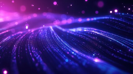 abstract purple and blue glowing particle waves background