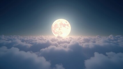 A Majestic Full Moon Illuminates the Clouds in a Beautiful Night Sky Overhead
