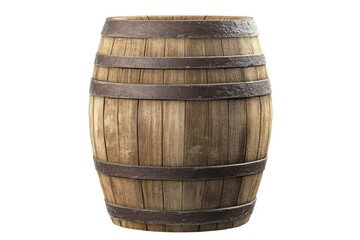 Aged wooden barrel with metal bands, isolated (1)